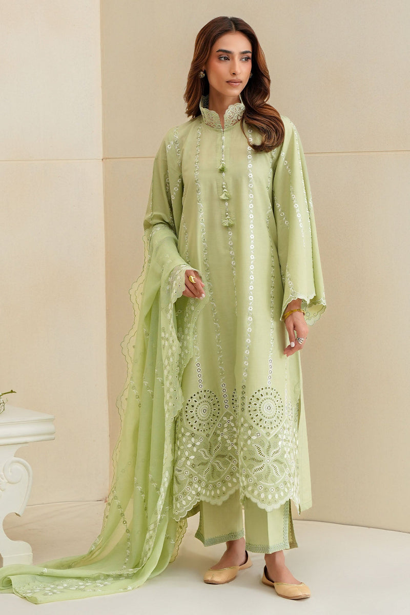 Sage Silk-3Pc Chikankari Suit