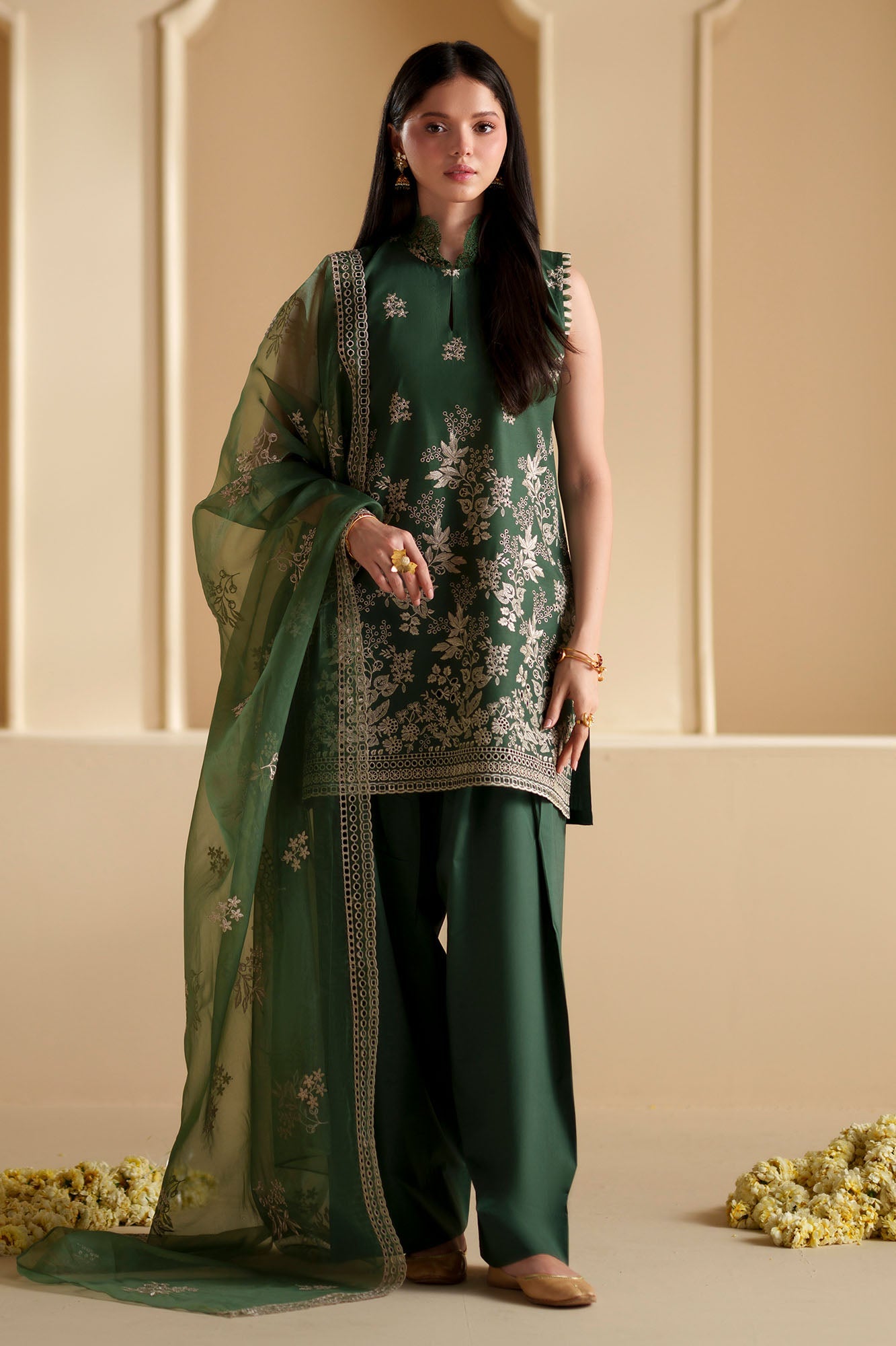 Forest Green-3Pc Chikankari Suit