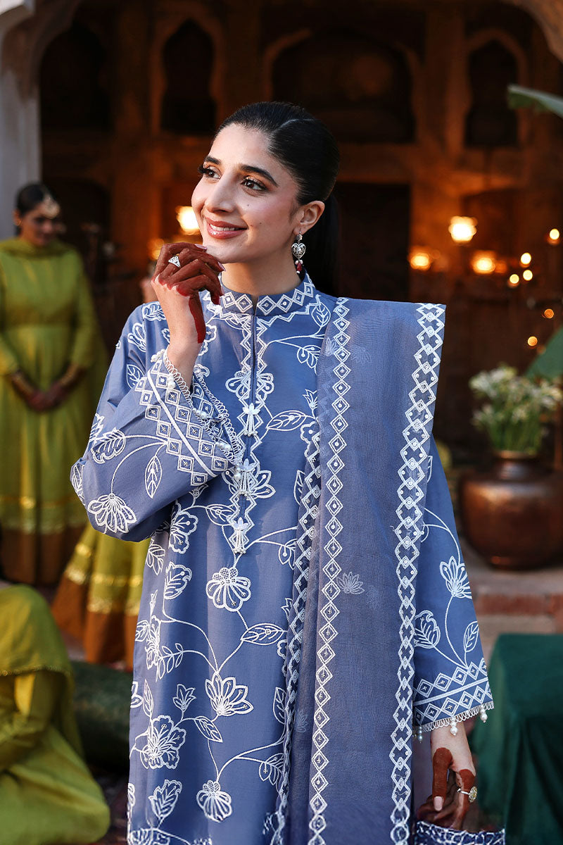 Ethnic Blue-3Pc Embroidered Lawn Suit
