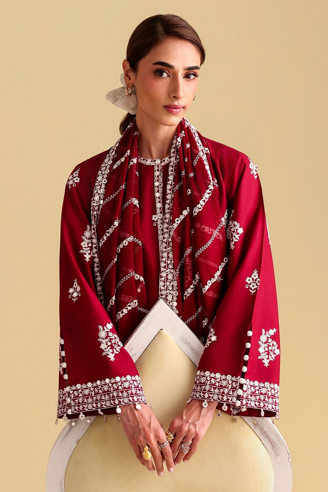 ROYAL GARNET-3PC EMBROIDERED LAWN SUIT