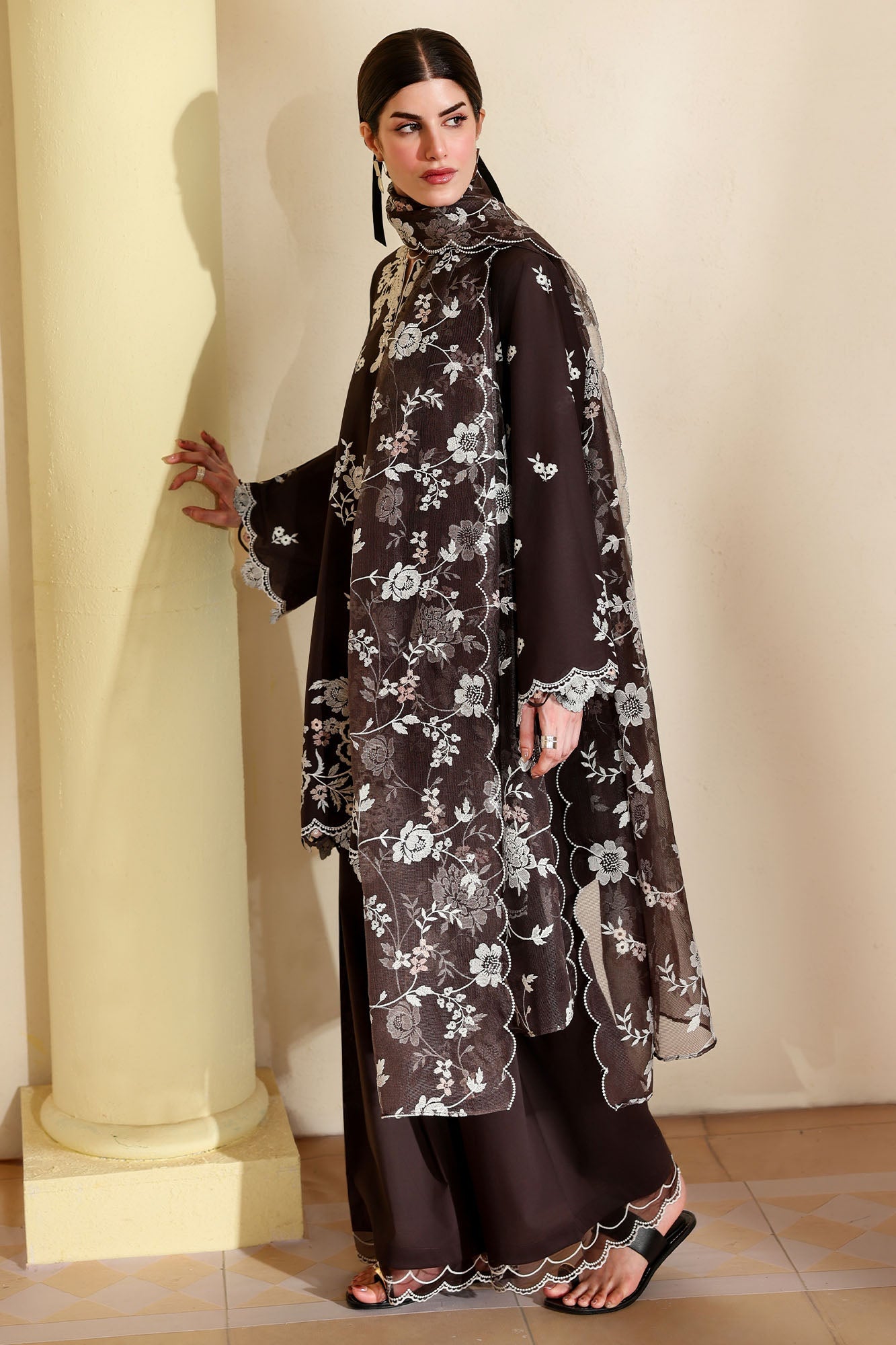 SEPIA DARK-3PC EMBROIDERED LAWN SUIT