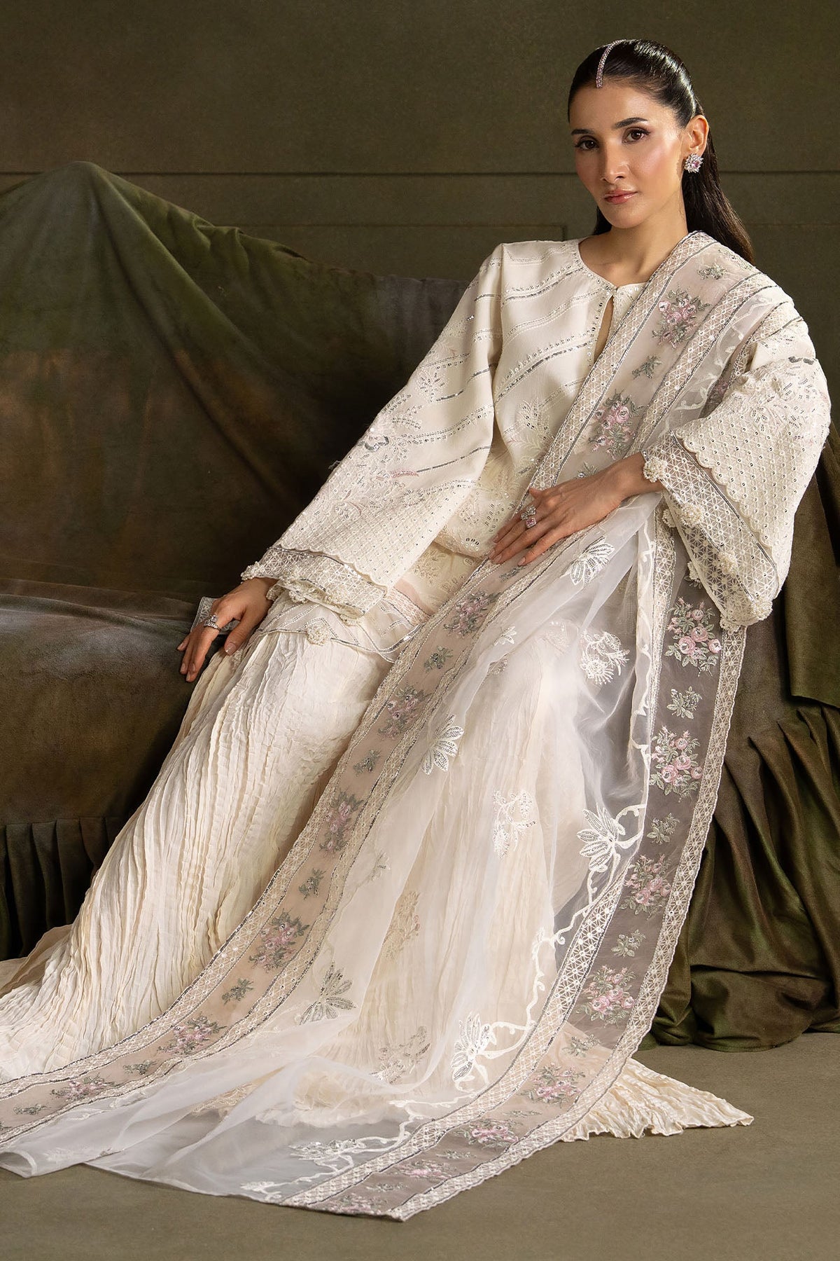 IVORY NOIR-4PC  FANCY YARN EMBROIDERED SUIT