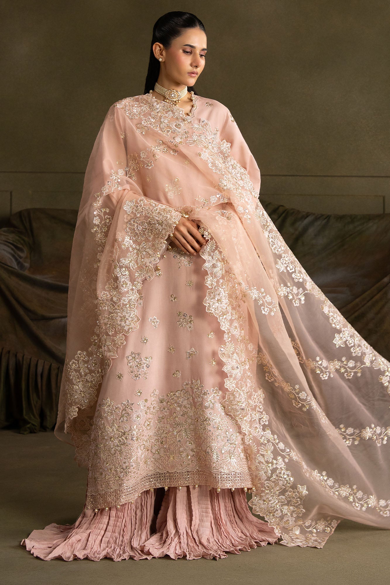 FLORAL MEADOW-3PC SILK EMBROIDERED SUIT