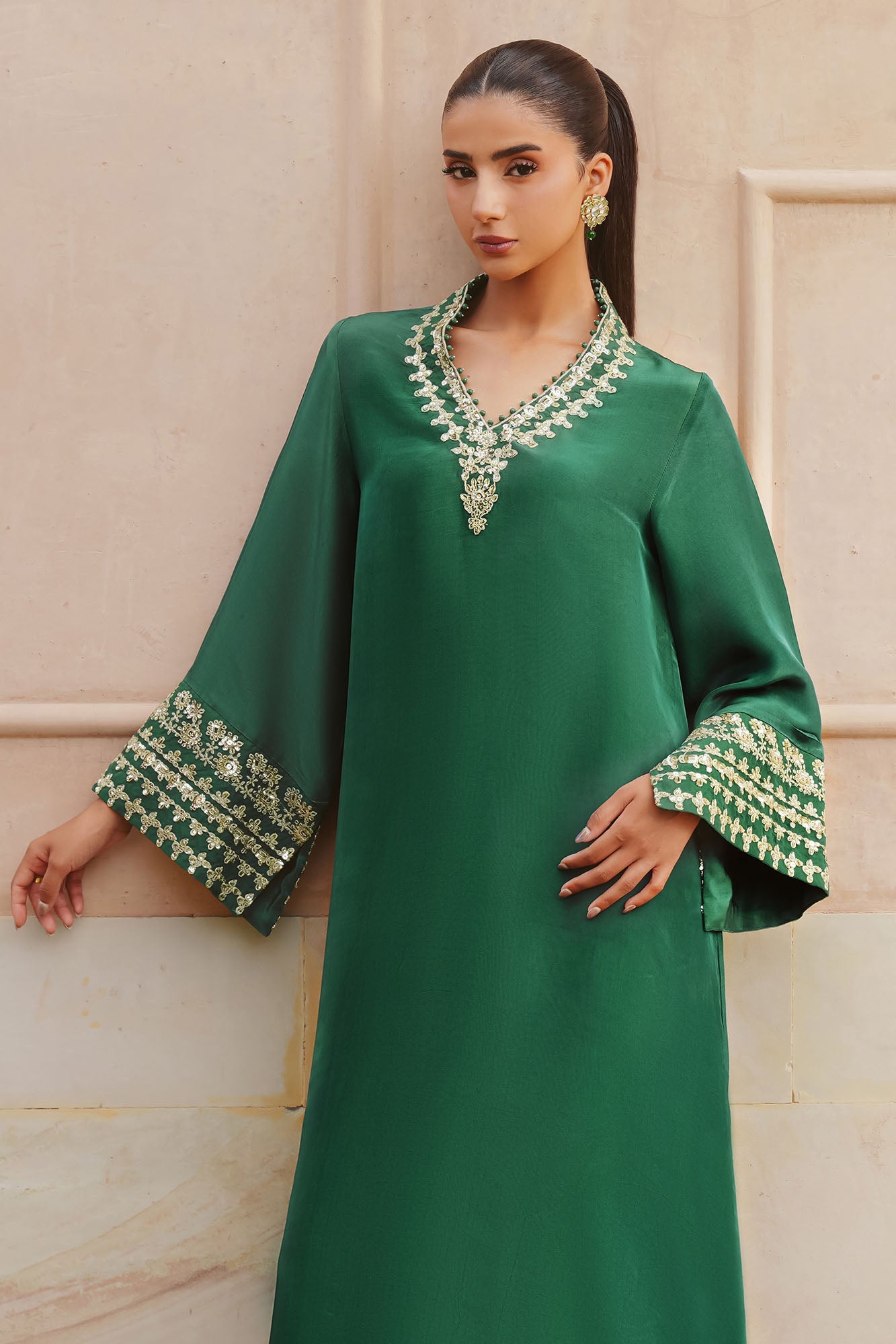 Neema Deep Emerald Embellished Kurta With Dupatta