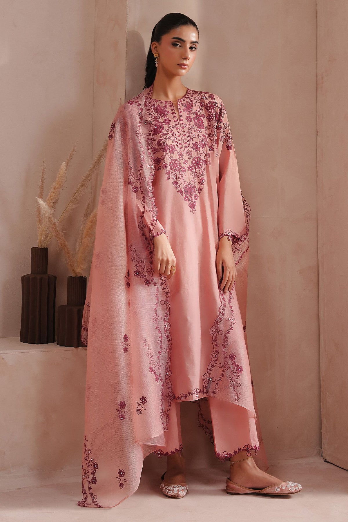 DEEP PEACH-3PC (SHIRT, TROUSER & DUPATTA)