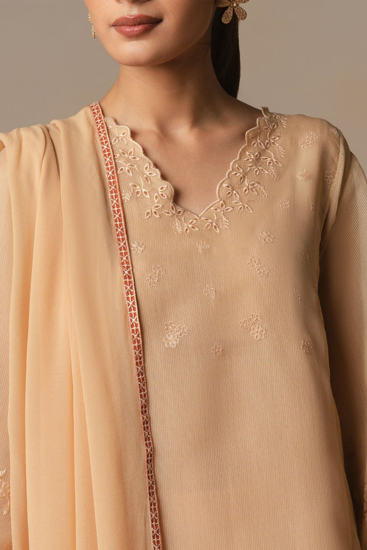 LIGHT TAUPE-3PC (SHIRT, TROUSER & DUPATTA)