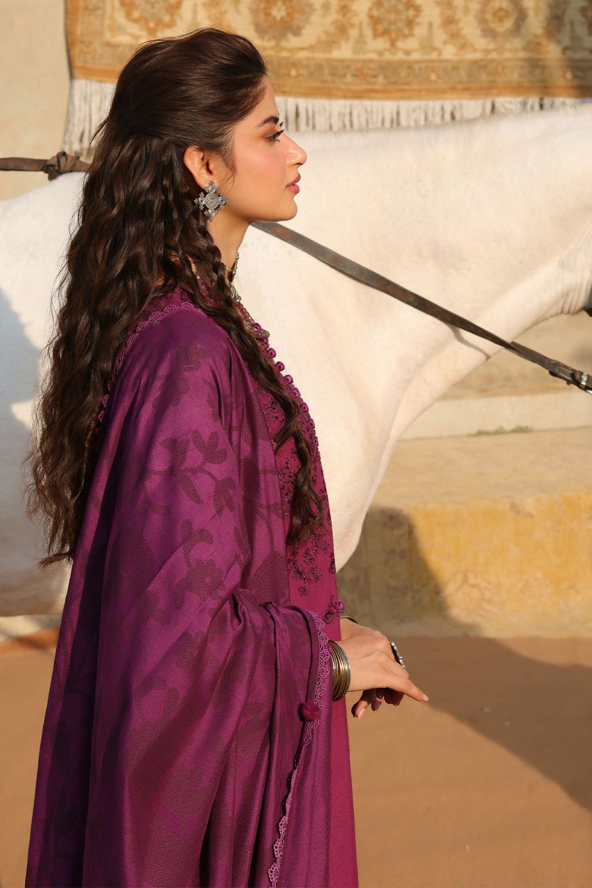 VELVET FUCHSIA-3PC LINEN EMBROIDERED SUIT