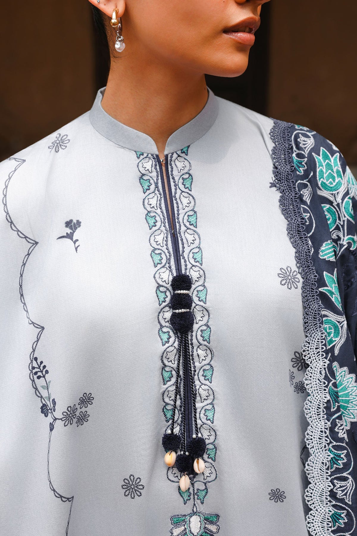 ETHNIC AZURE -3PC SATIN PRINTED SUIT
