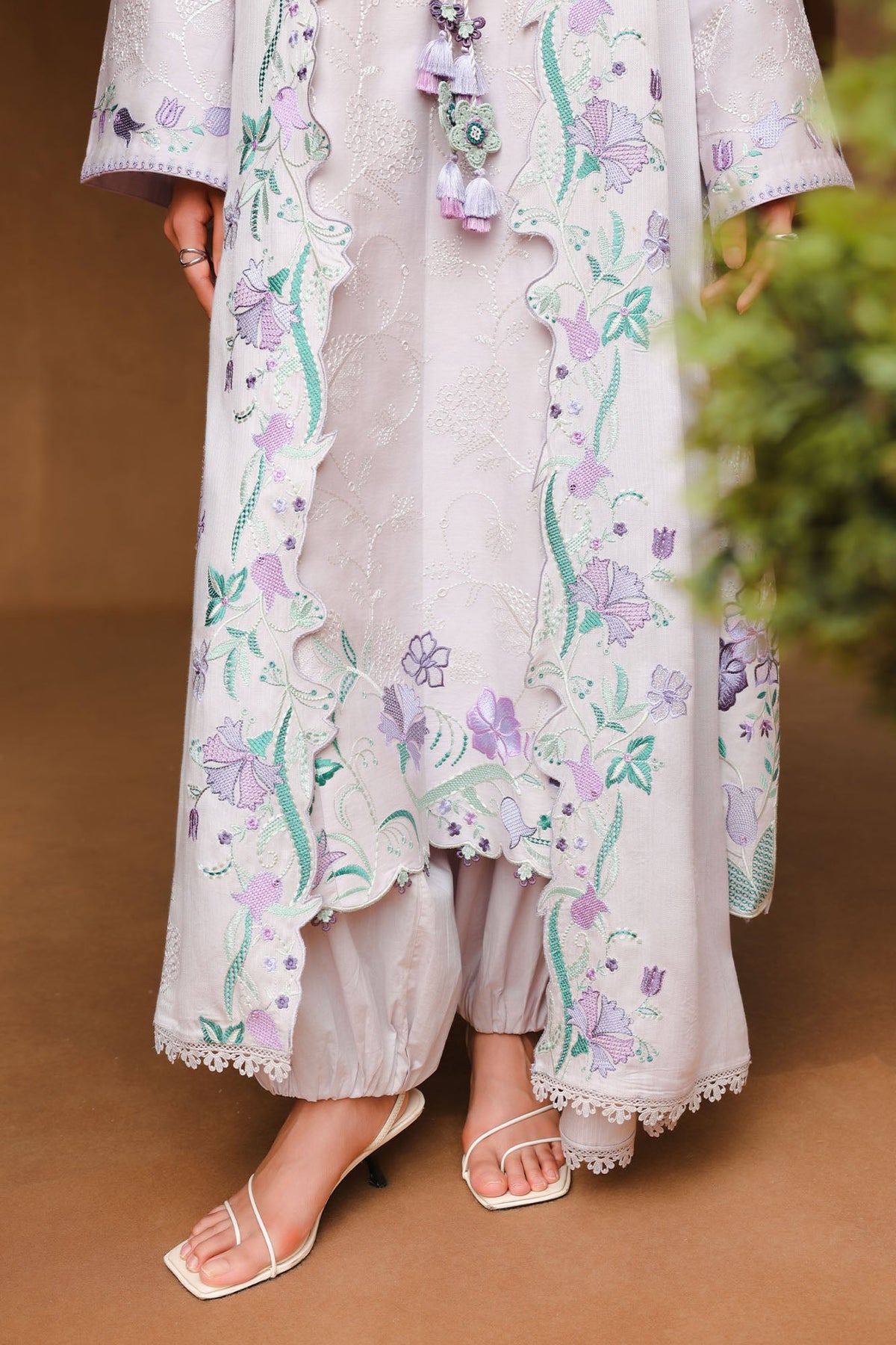 MAUVE TINT-3PC SATIN EMBROIDERED SUIT