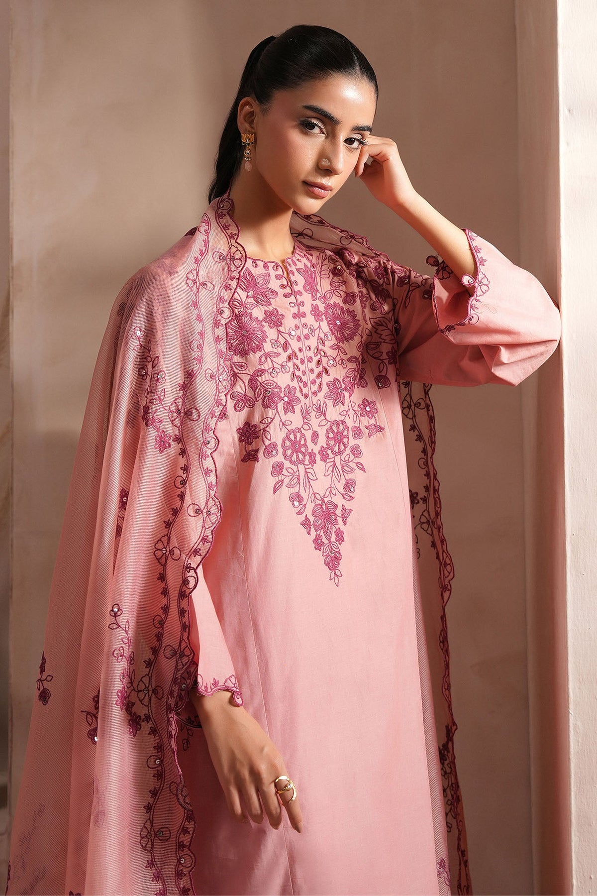 DEEP PEACH-3PC (SHIRT, TROUSER & DUPATTA)