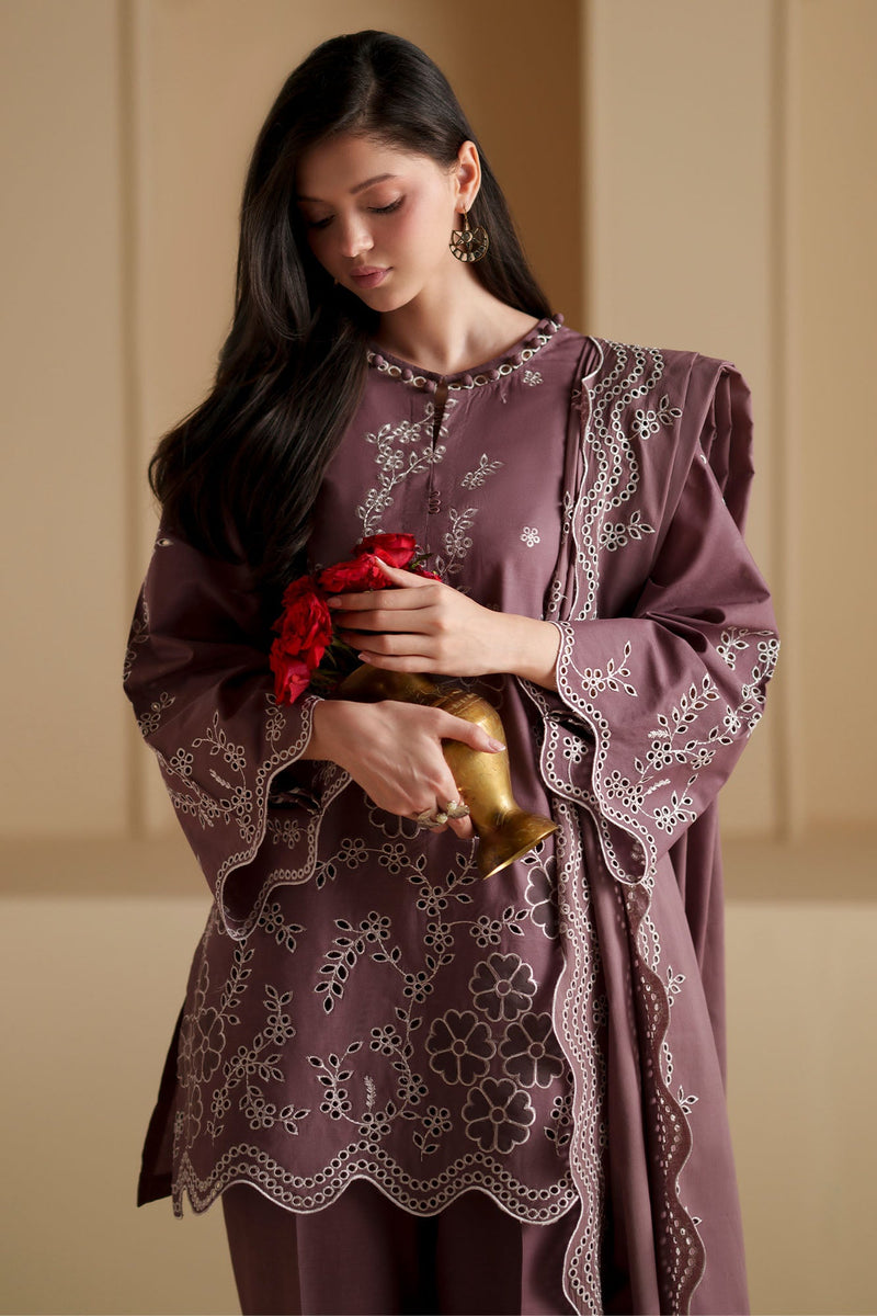 Ash Plum-3Pc Chikankari Suit