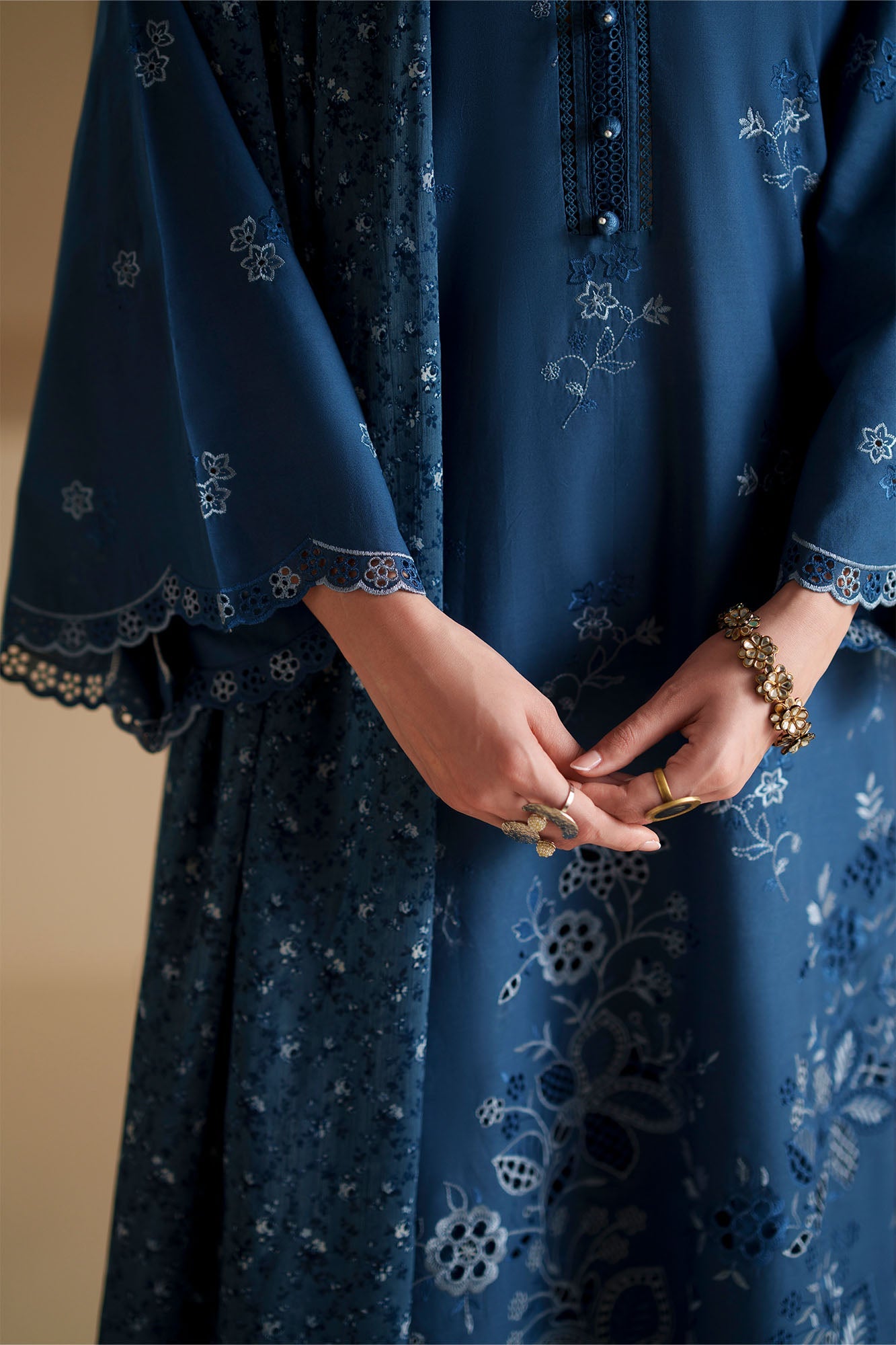 COBALT SILK-3PC CHIKANKARI SUIT