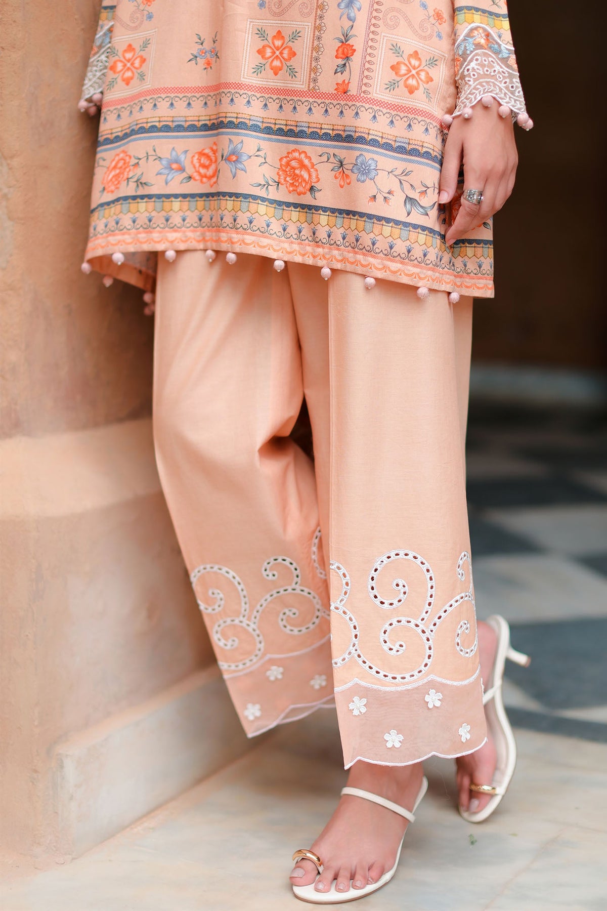 CARMINE GLOW-3PC SATIN PRINTED SUIT