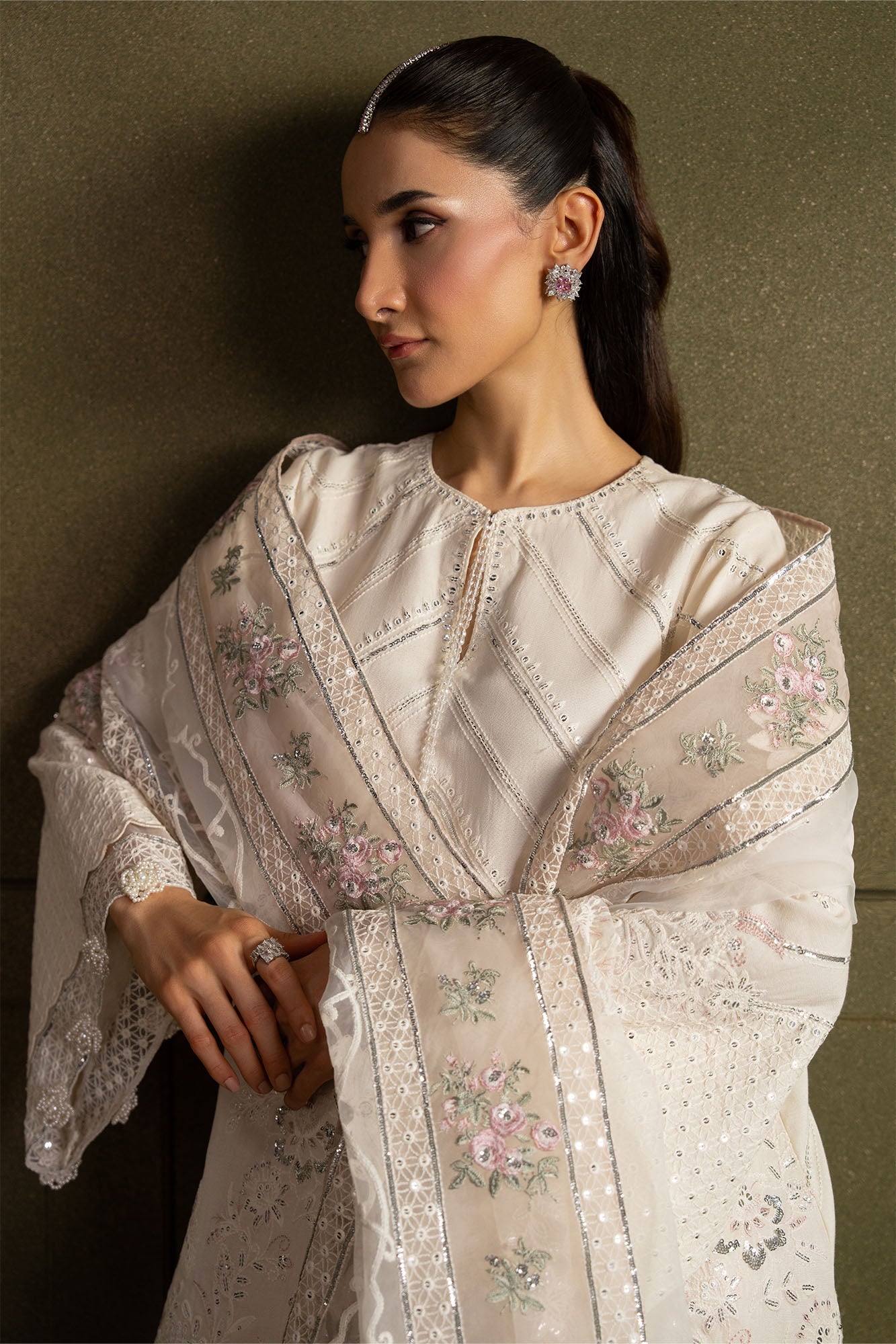 IVORY NOIR-4PC  FANCY YARN EMBROIDERED SUIT