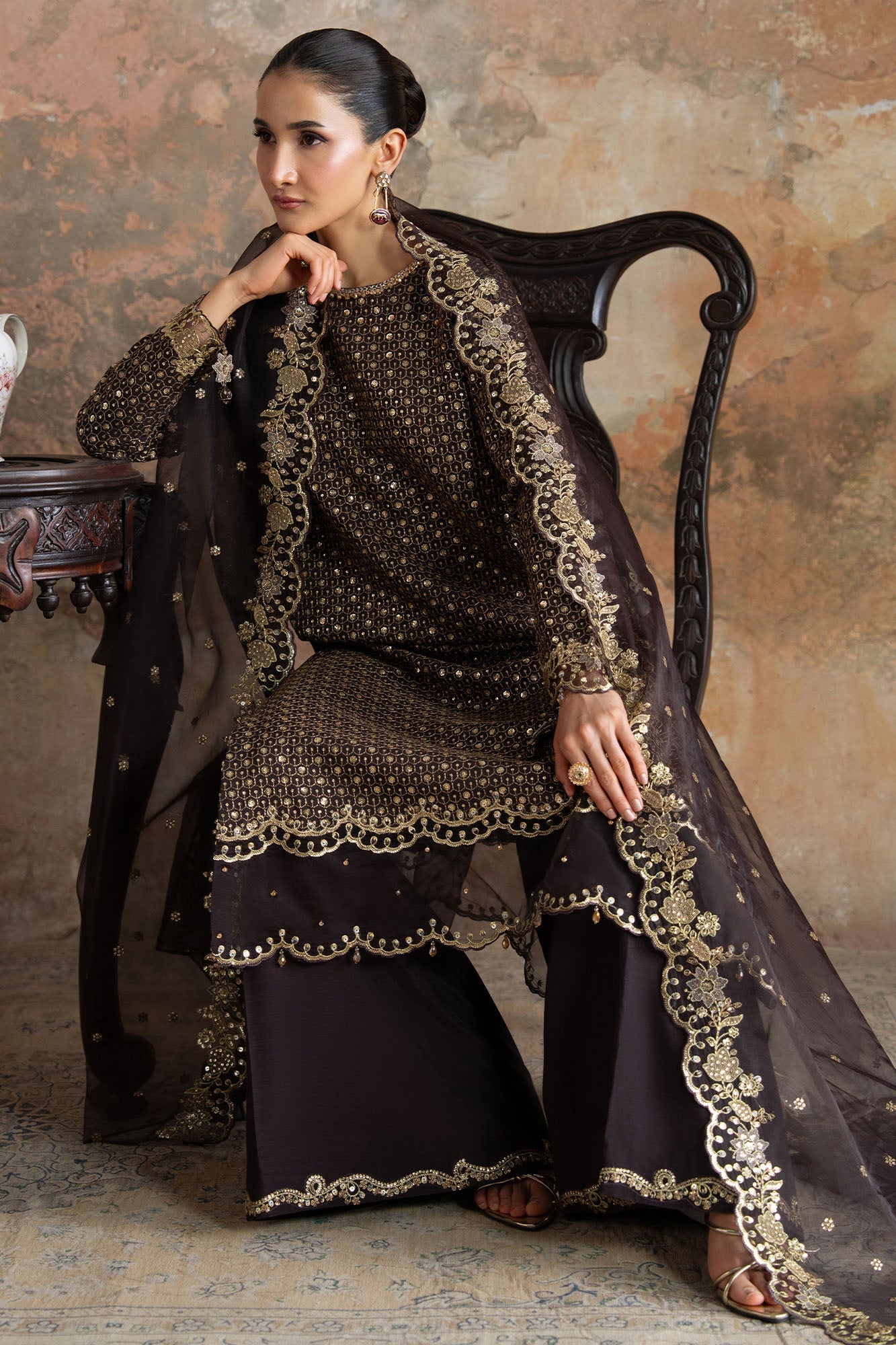 RUSTIC GARLAND-3PC SILK EMBROIDERED SUIT