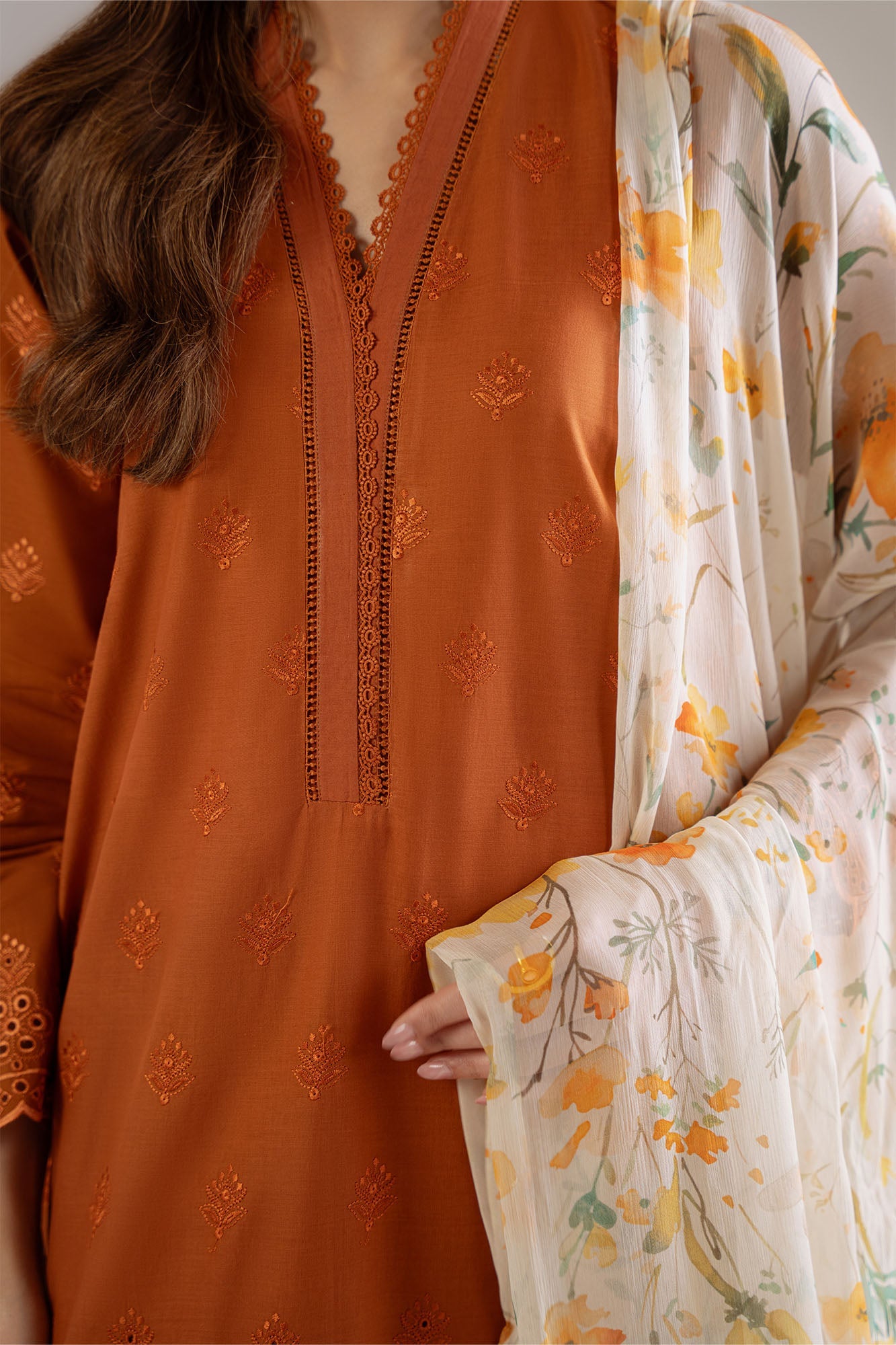 Burnt Orange-3Pc (Shirt, Trouser & Dupatta)