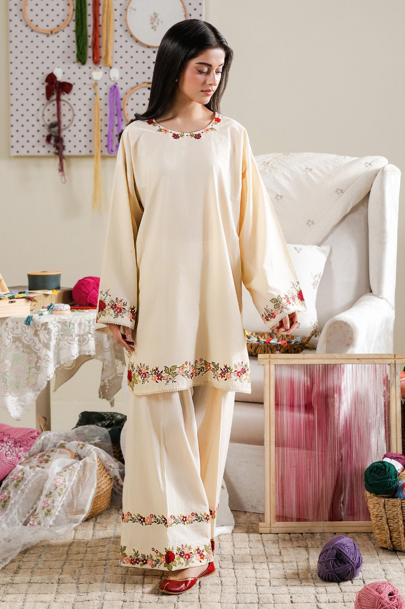 BEIGE BLOSSOM-2PC (SHIRT & TROUSER)