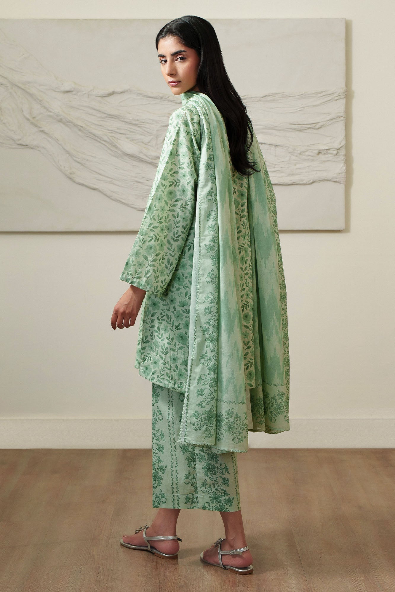 MINT BLOOM-3 PIECE PRINTED LAWN SUIT