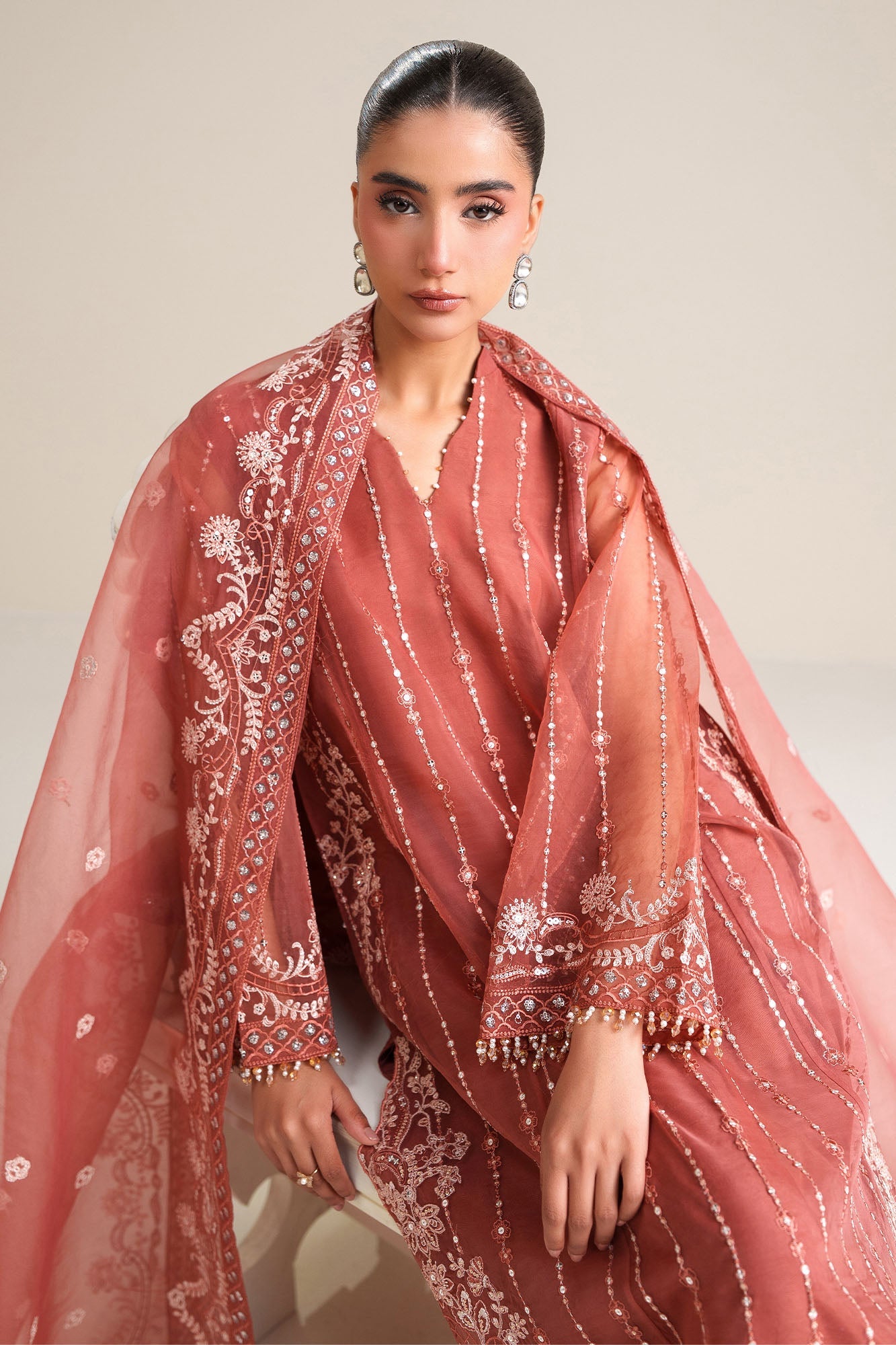 AUTUMN BLOOM-4PC ORGANZA EMBROIDERED SUIT