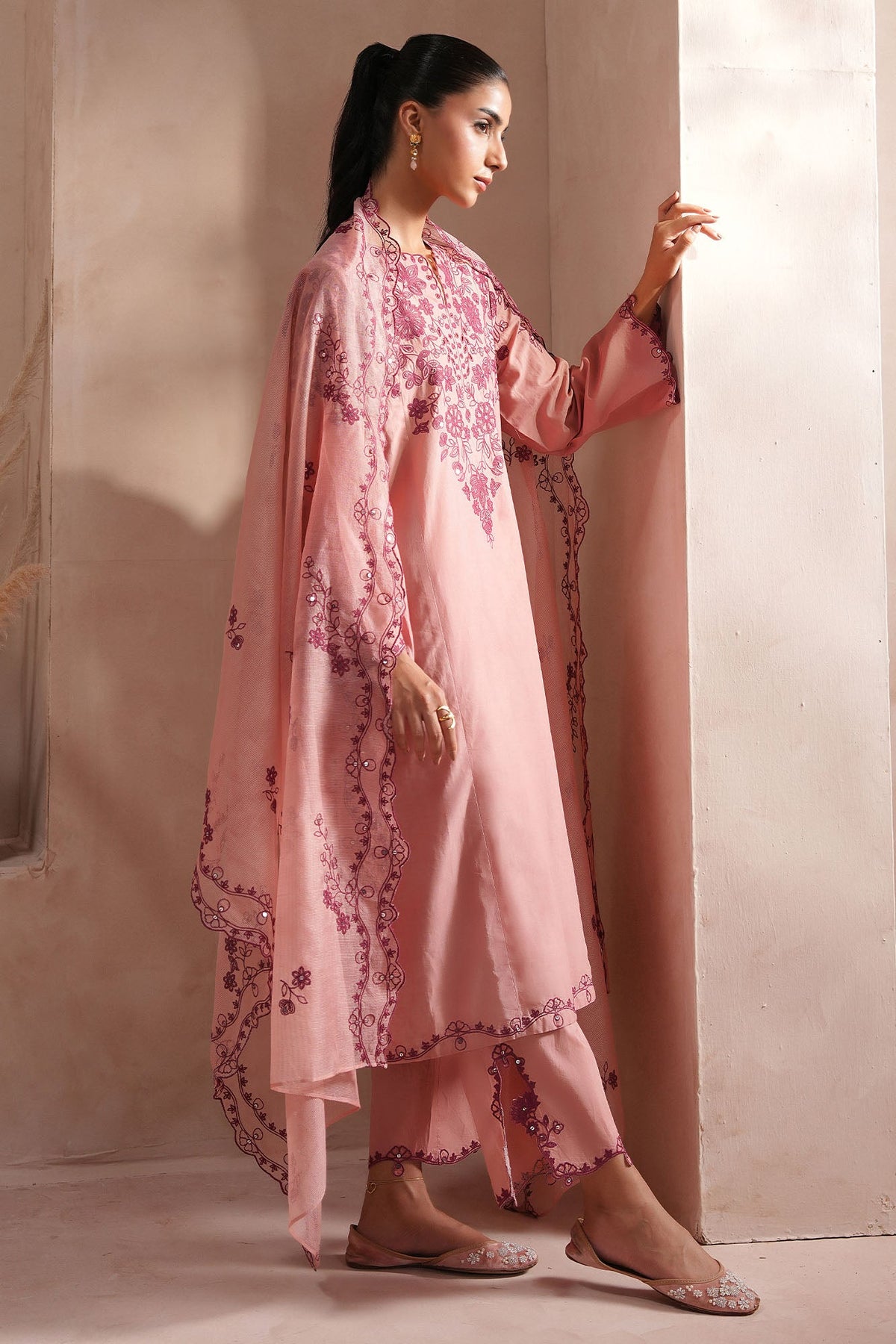 DEEP PEACH-3PC (SHIRT, TROUSER & DUPATTA)