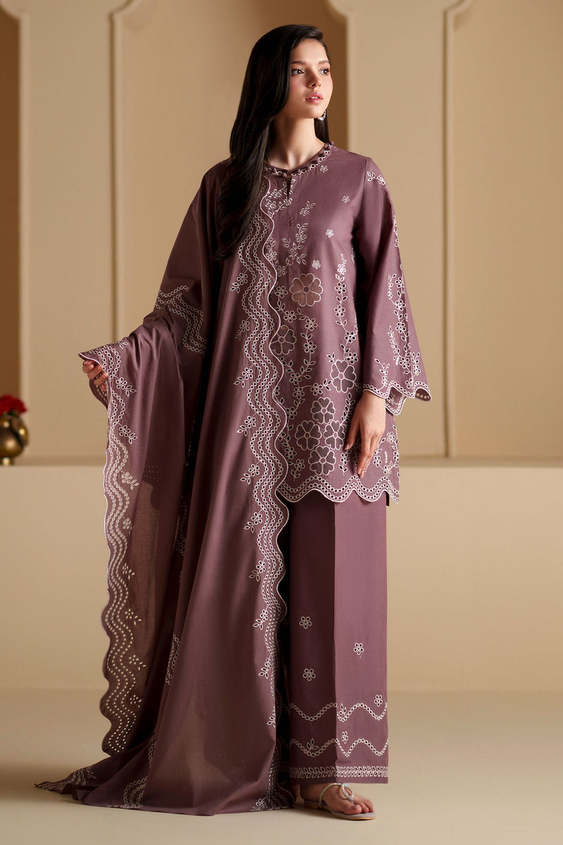 Ash Plum-3Pc Chikankari Suit
