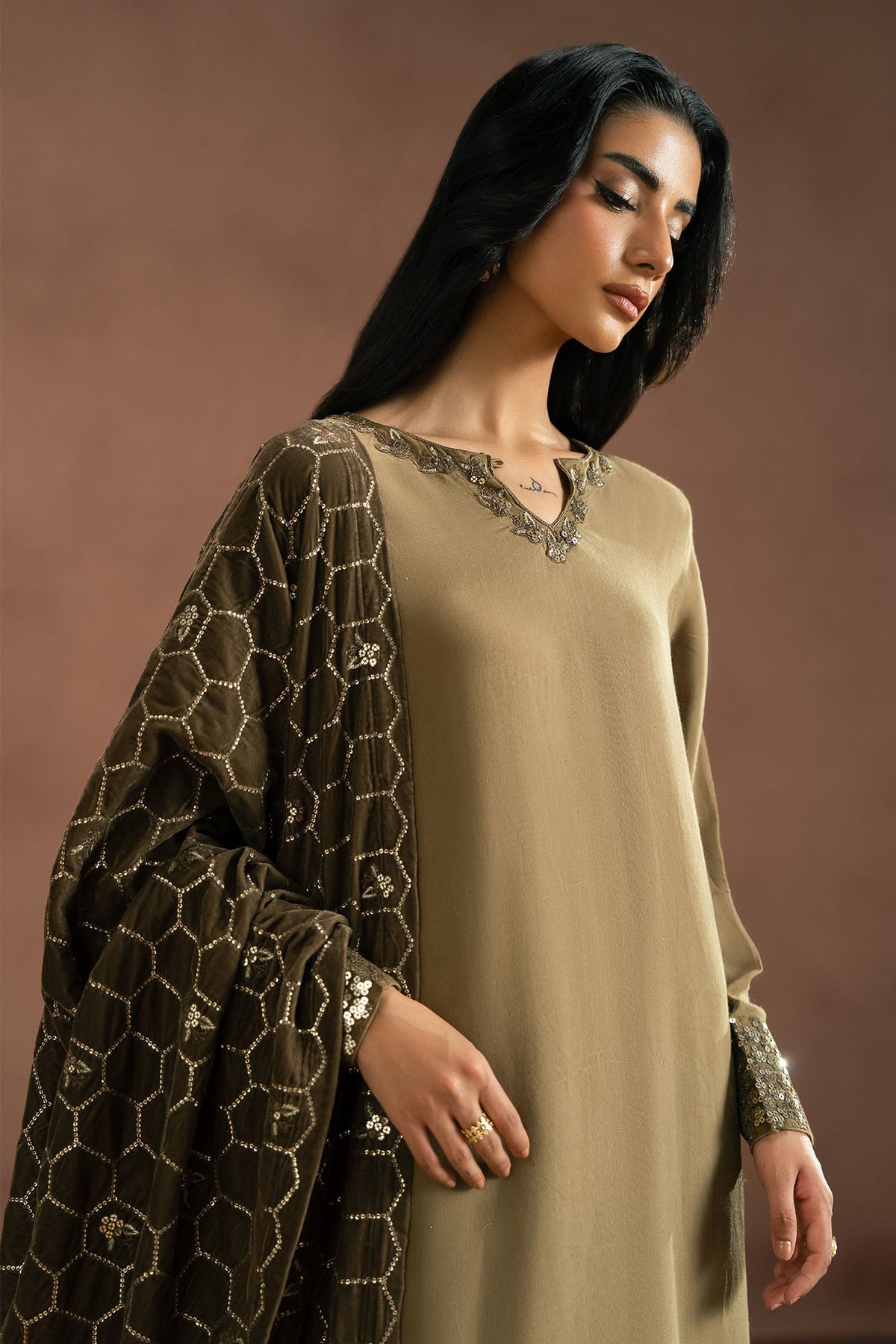 SMOKE GREEN-3PC (SHIRT, TROUSER & DUPATTA)