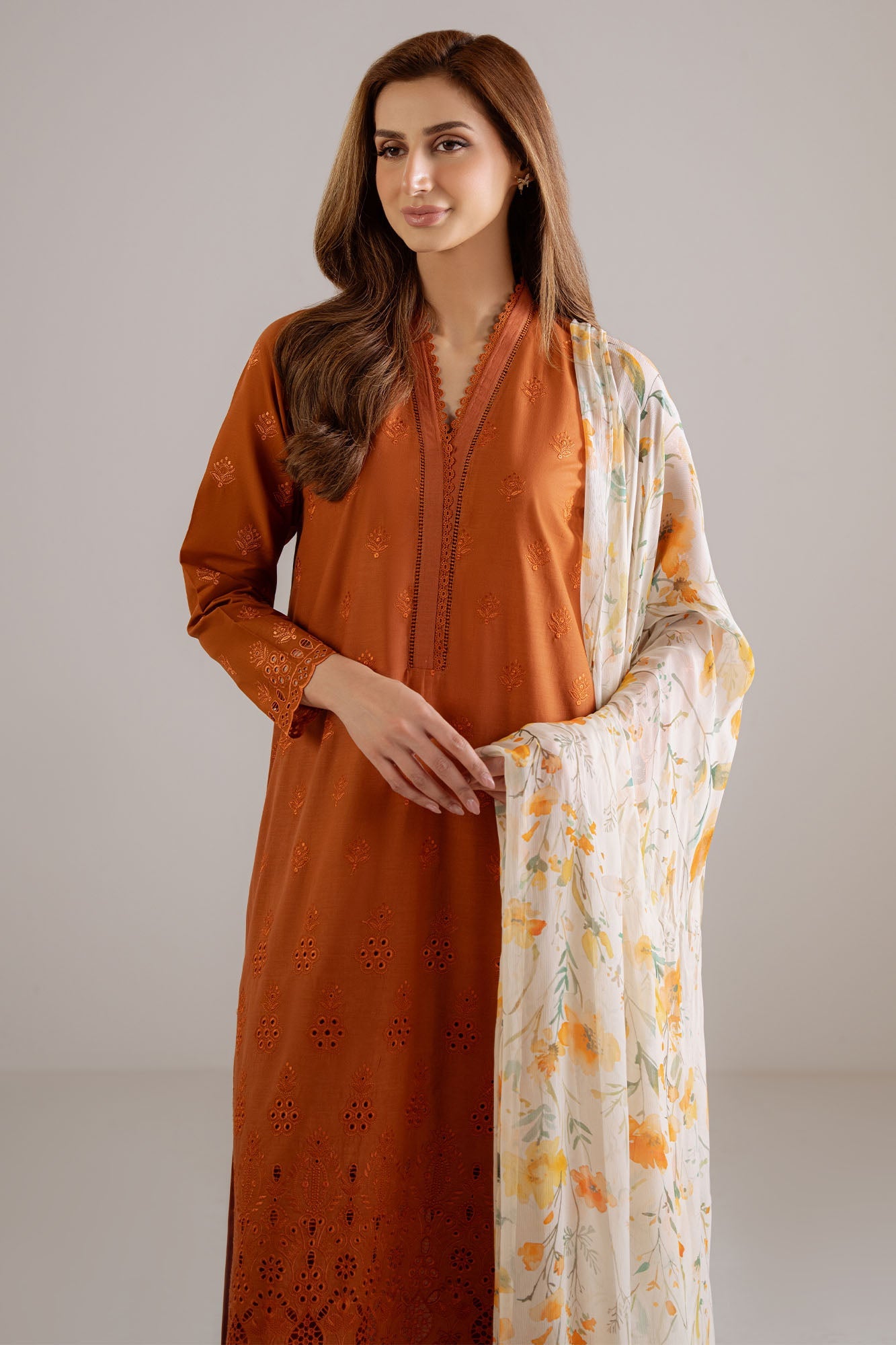 Burnt Orange-3Pc (Shirt, Trouser & Dupatta)