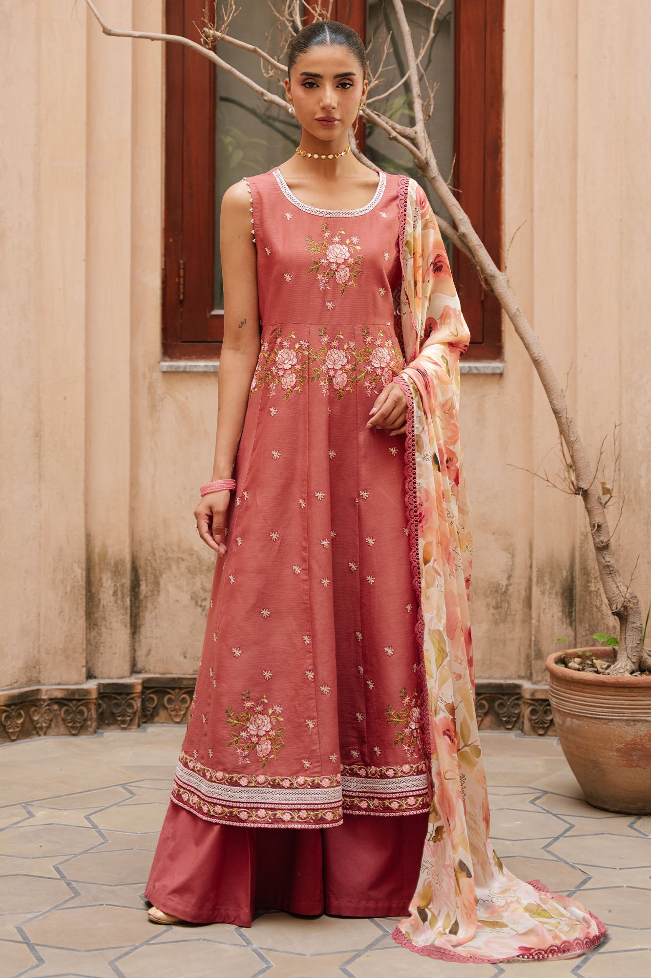 ROSEATE WHISPER-3PC EMBROIDERED LAWN SUIT