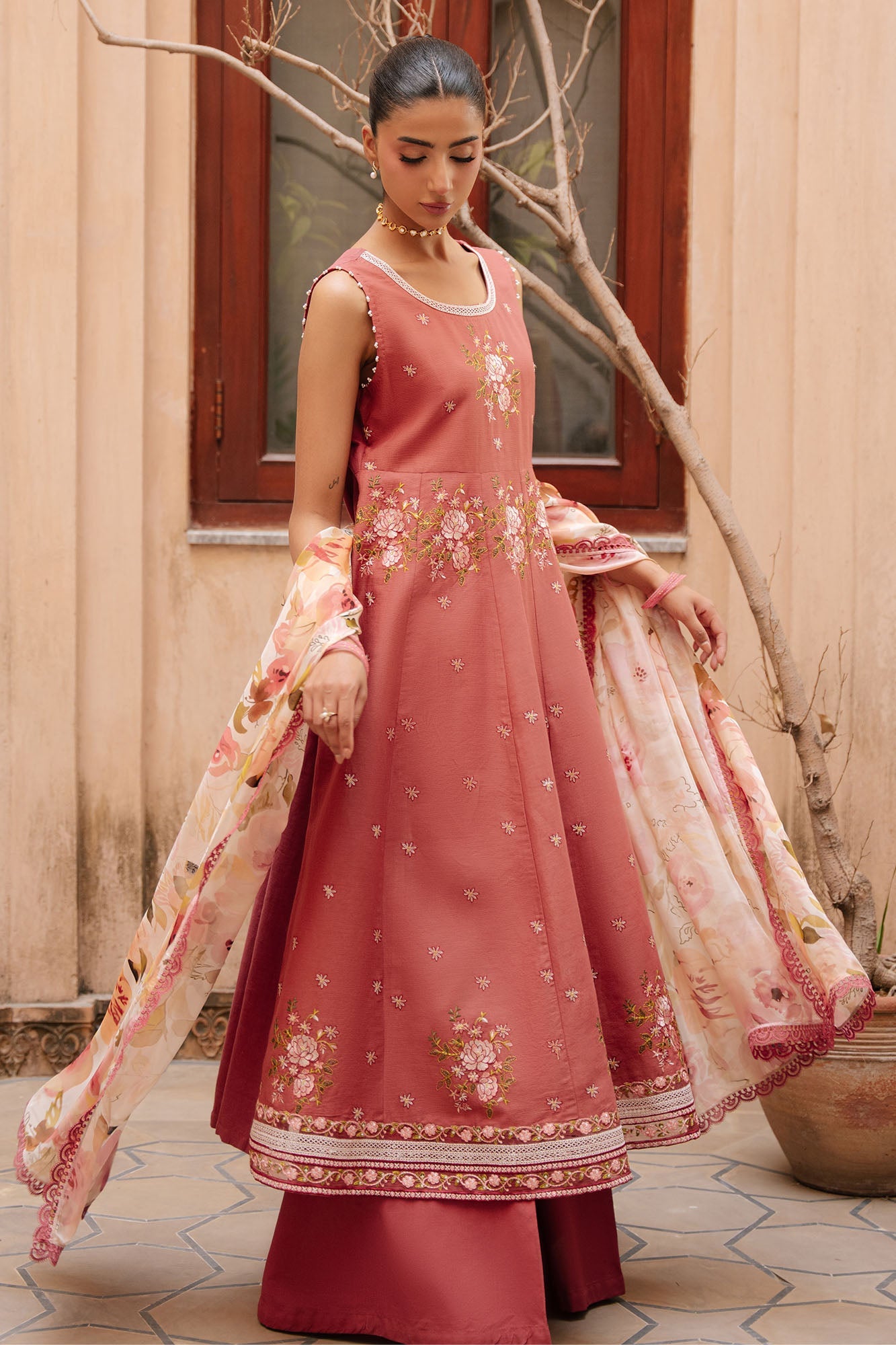 ROSEATE WHISPER-3PC EMBROIDERED LAWN SUIT