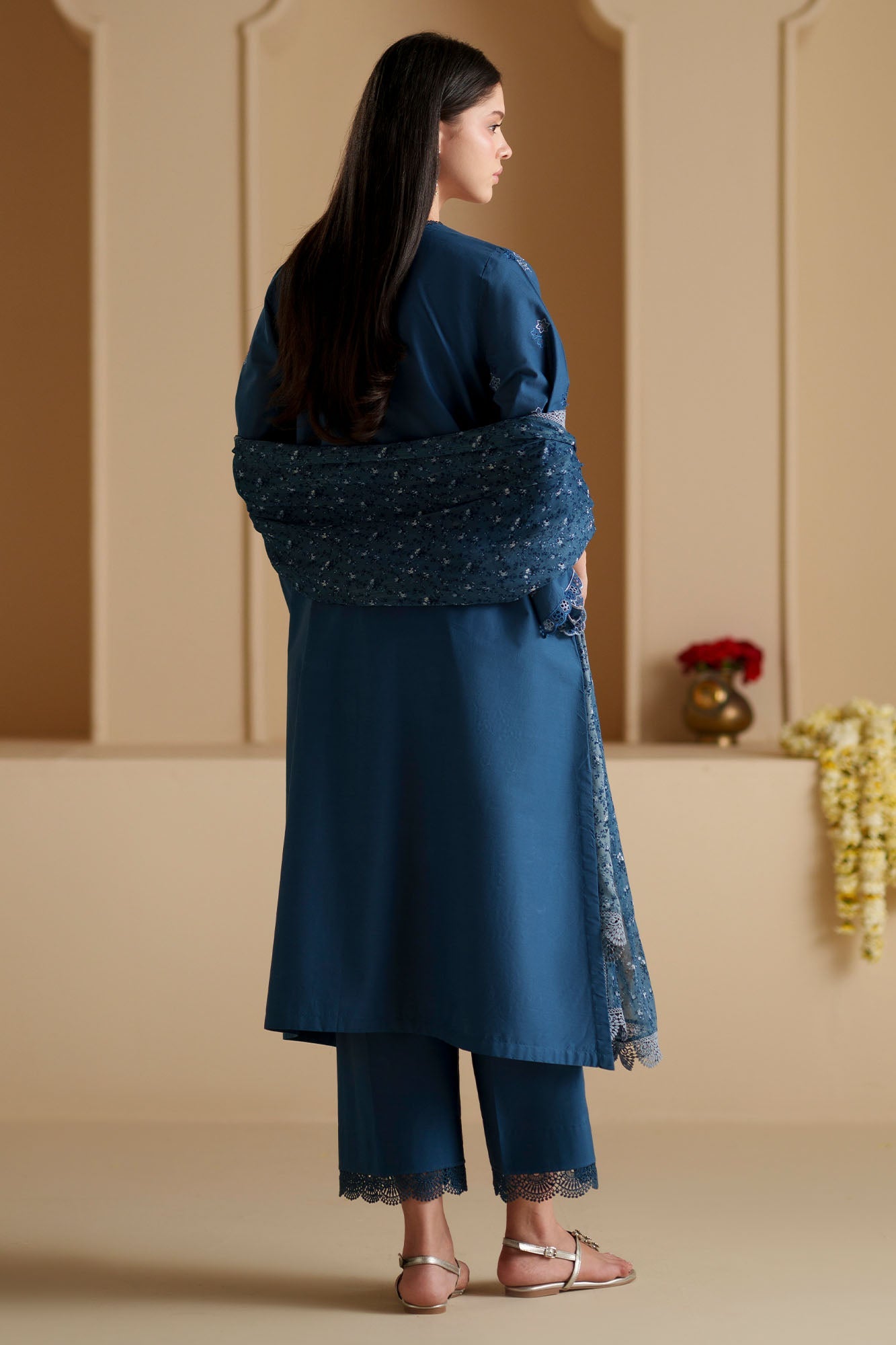 COBALT SILK-3PC CHIKANKARI SUIT