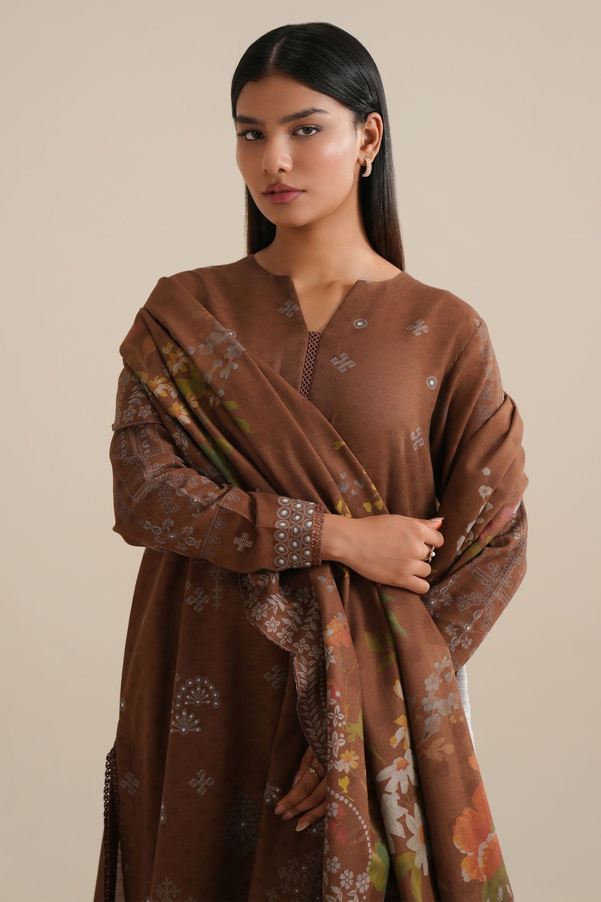 ANTIQUE CHARM-3PC KHADDAR PRINTED SUIT