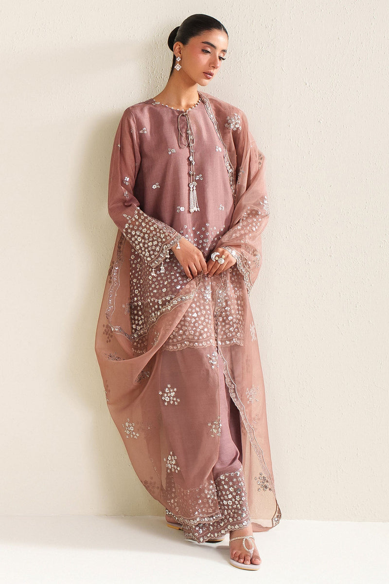 Wistful Mauve-3Pc Silk Embroidered Suit