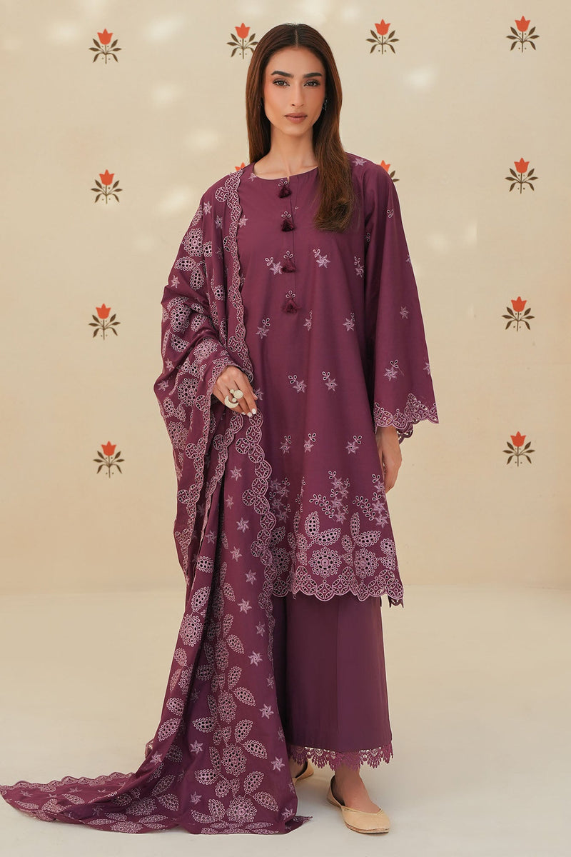 Plum Luxe-3Pc Chikankari Suit