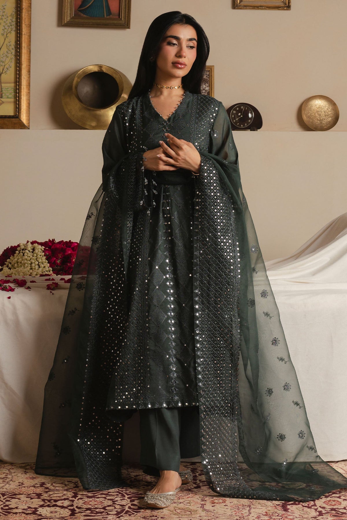 MIDNIGHT MOSS-3PC (SHIRT, TROUSER & DUPATTA)