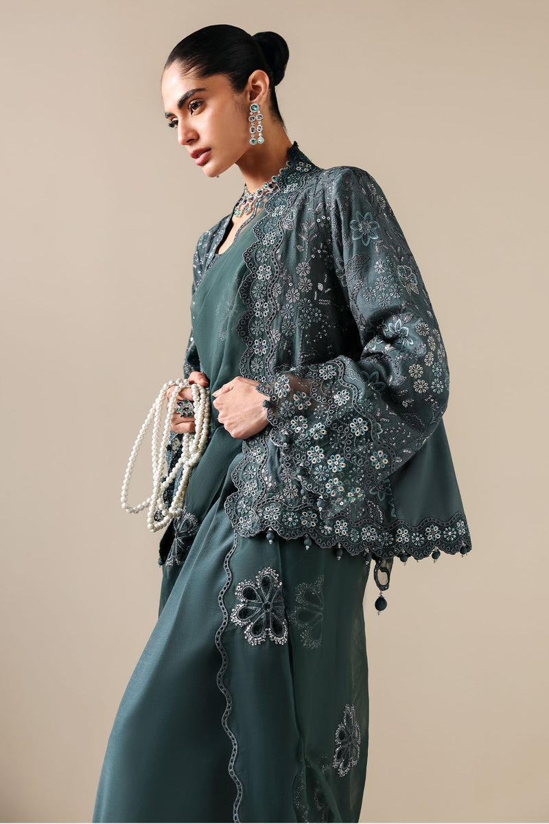 Dark Sea-3Pc Silk Embroidered Suit