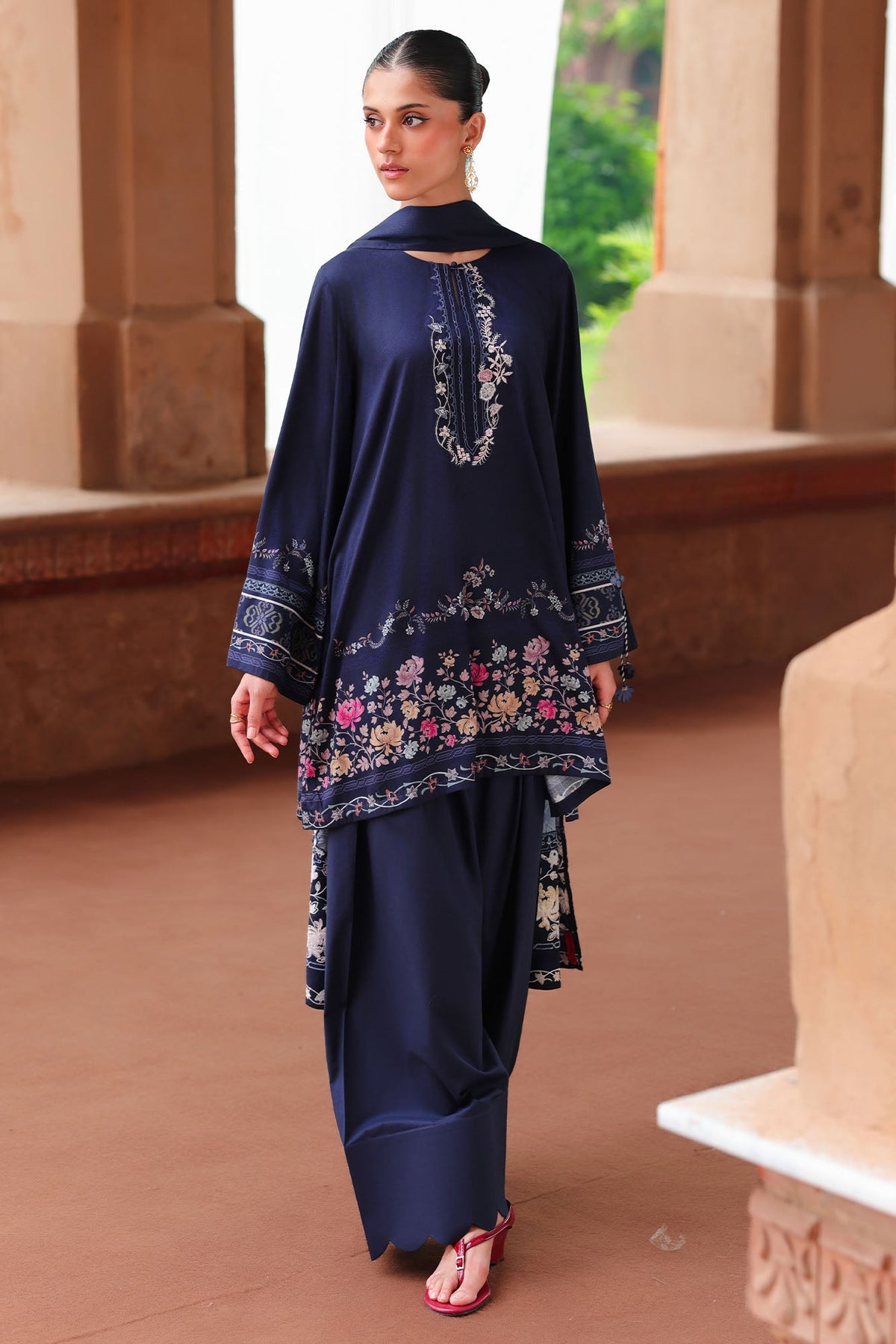 INDIGO LOOM-3PC SATIN PRINTED SUIT