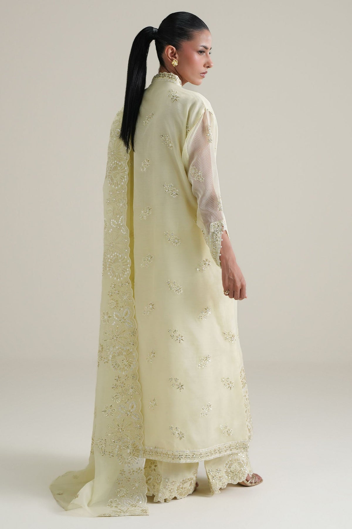 LIME GLOW-4PC NET EMBROIDERED SUIT