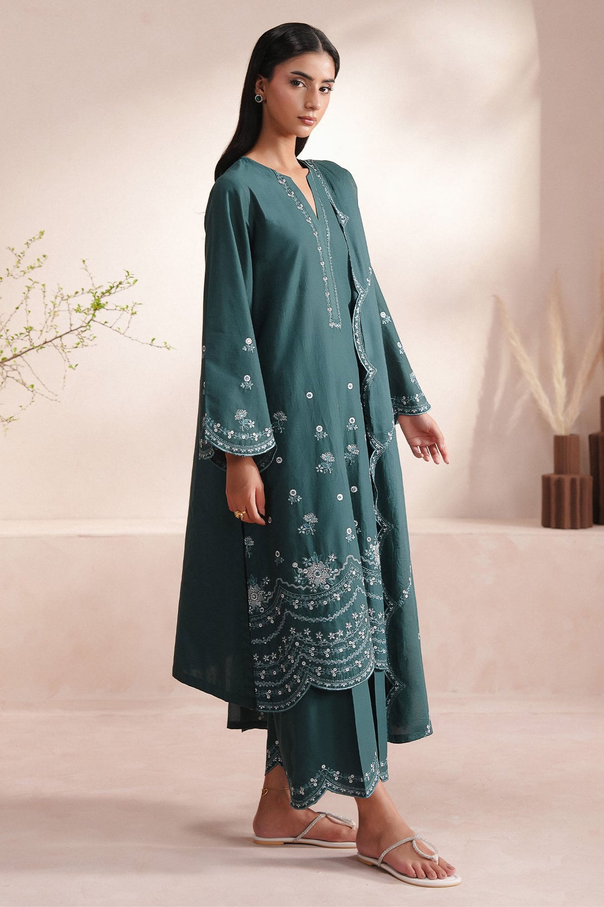 GREEN GLAM-3PC (SHIRT, TROUSER & DUPATTA)