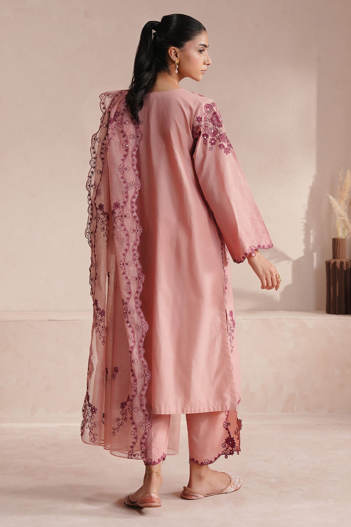 DEEP PEACH-3PC (SHIRT, TROUSER & DUPATTA)