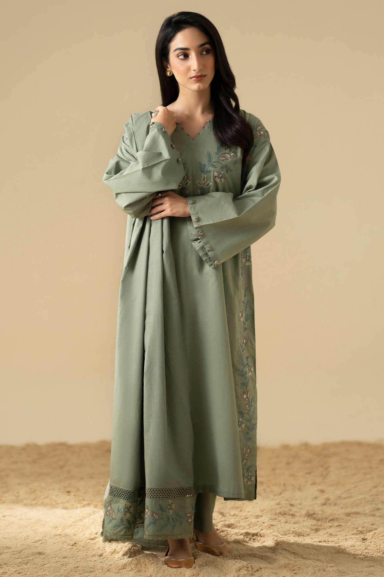 OLIVE DUSK-3PC (SHIRT, TROUSER & DUPATTA)