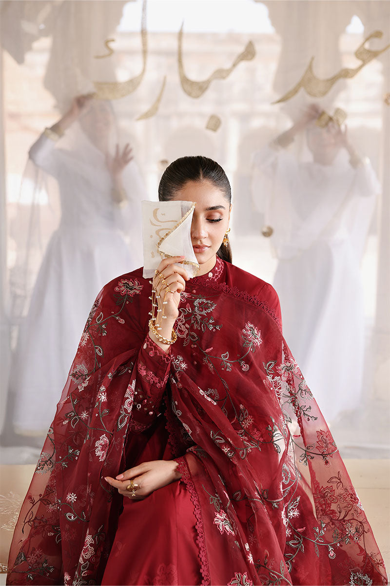ROUGE FLARE-3PC EMBROIDERED LAWN SUIT