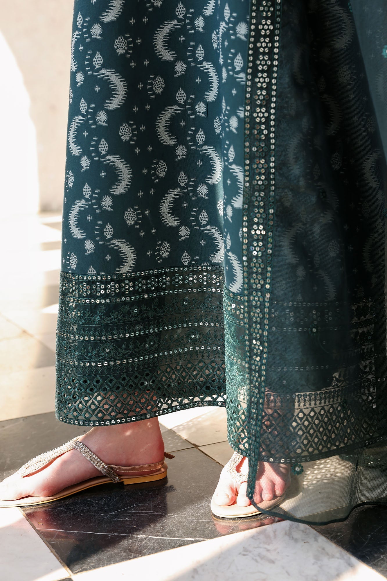 TEAL SPRUCE-3PC EMBROIDERED JACQUARD SUIT