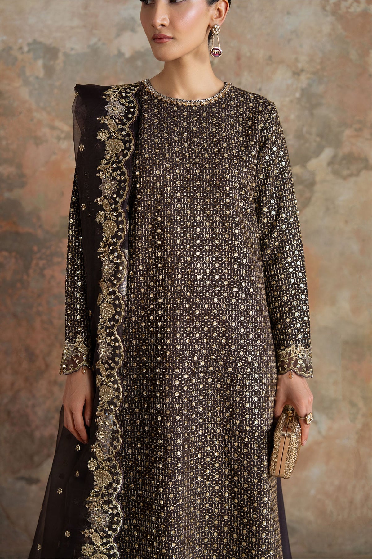 RUSTIC GARLAND-3PC SILK EMBROIDERED SUIT