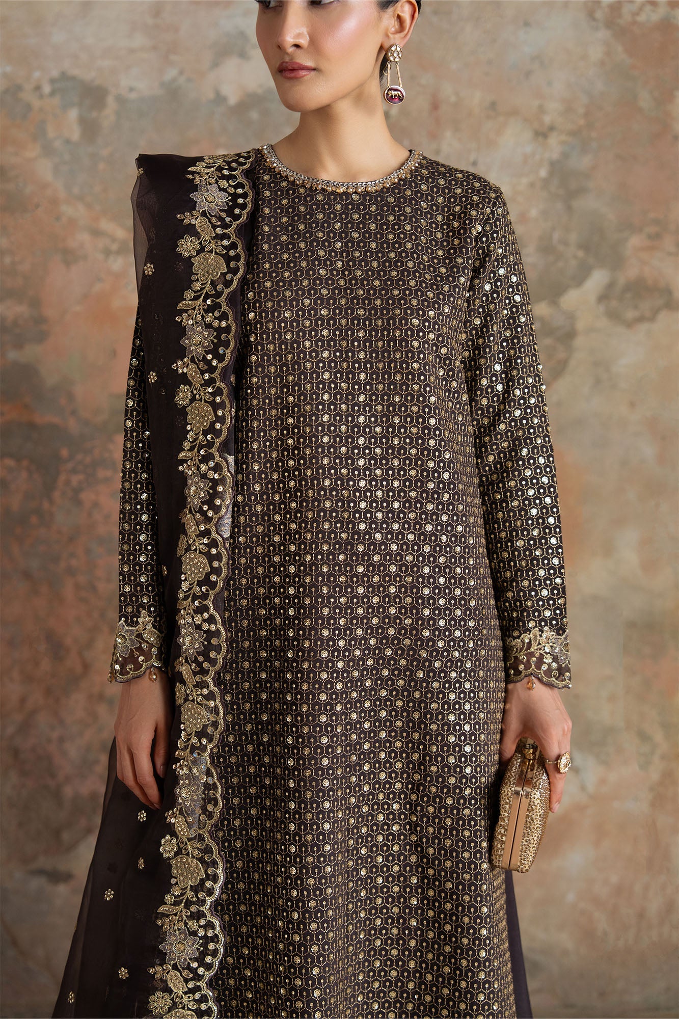 RUSTIC GARLAND-3PC SILK EMBROIDERED SUIT