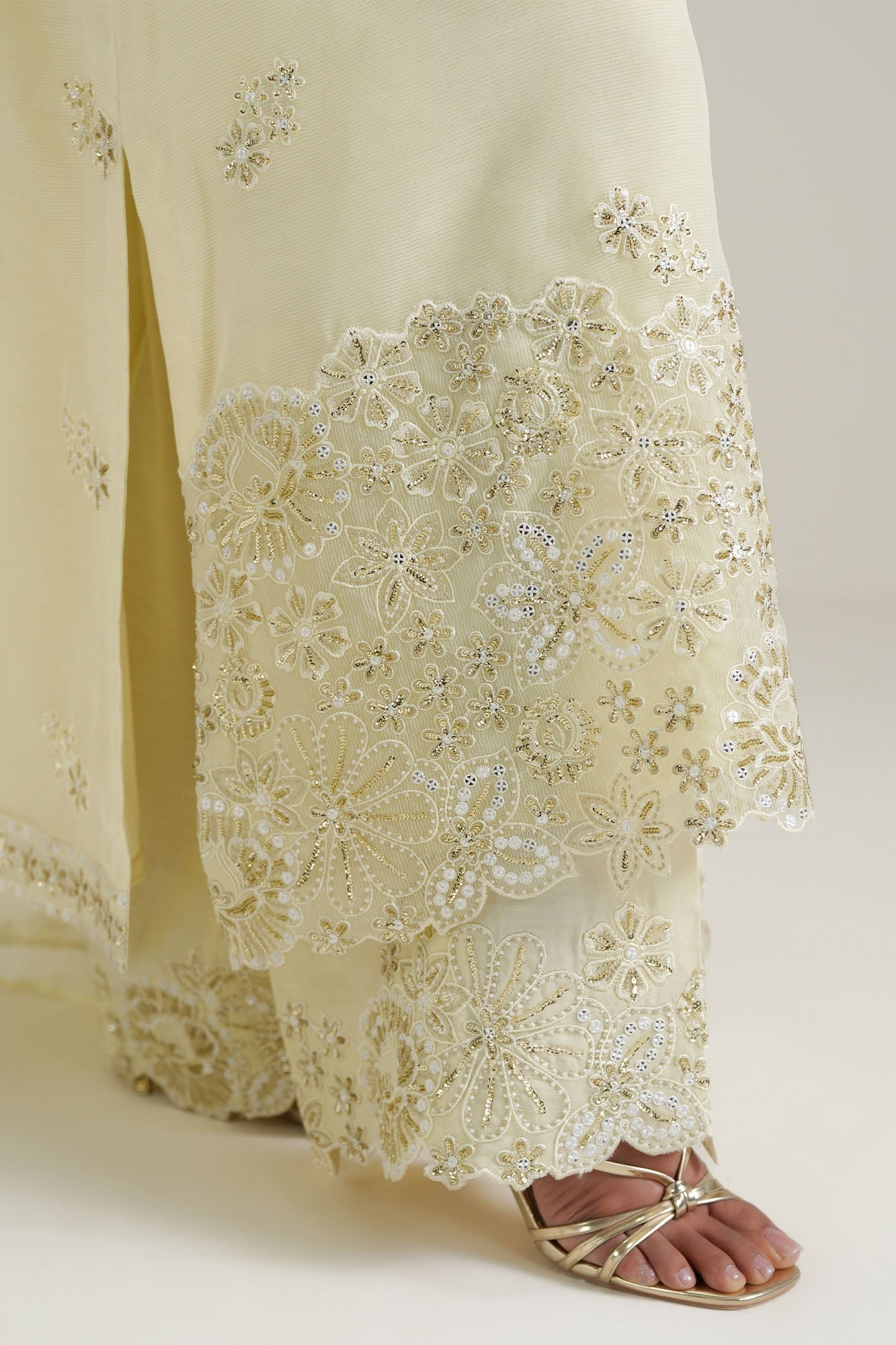 LIME GLOW-4PC NET EMBROIDERED SUIT