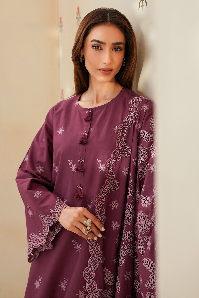 Plum Luxe-3Pc Chikankari Suit