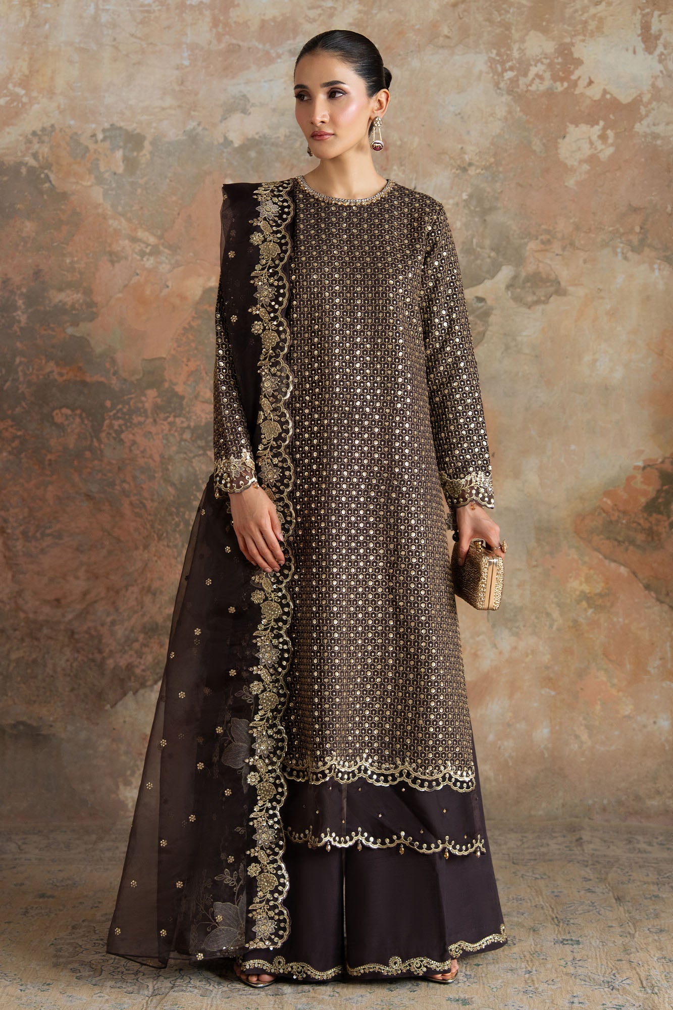 RUSTIC GARLAND-3PC SILK EMBROIDERED SUIT