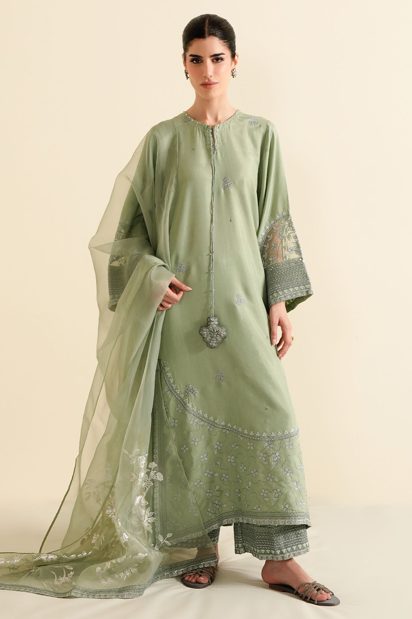 SILVER SAGE-3PC (SHIRT, TROUSER & DUPATTA)