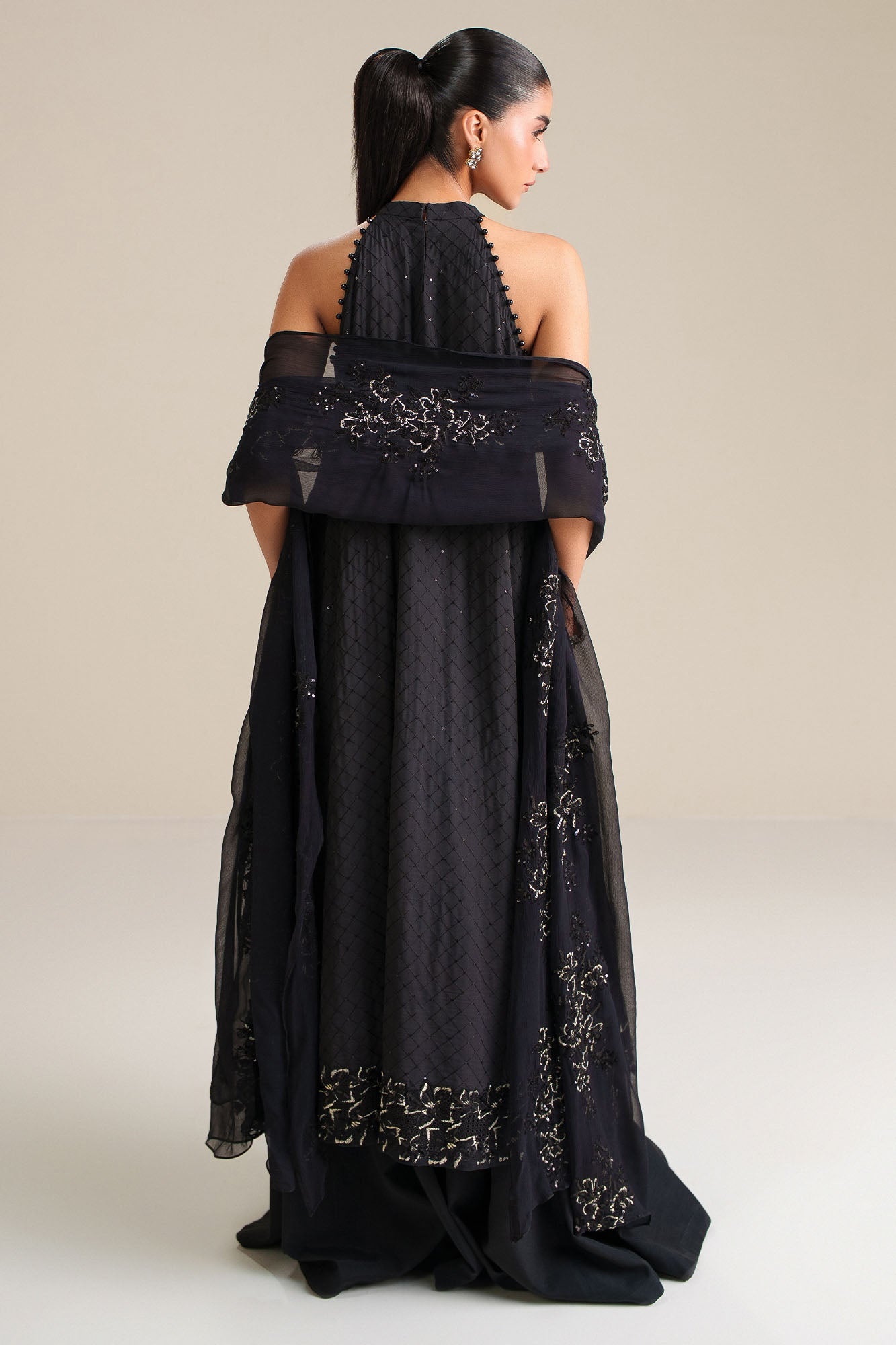 Noir Grace-4Pc Chiffon Embroidered Suit
