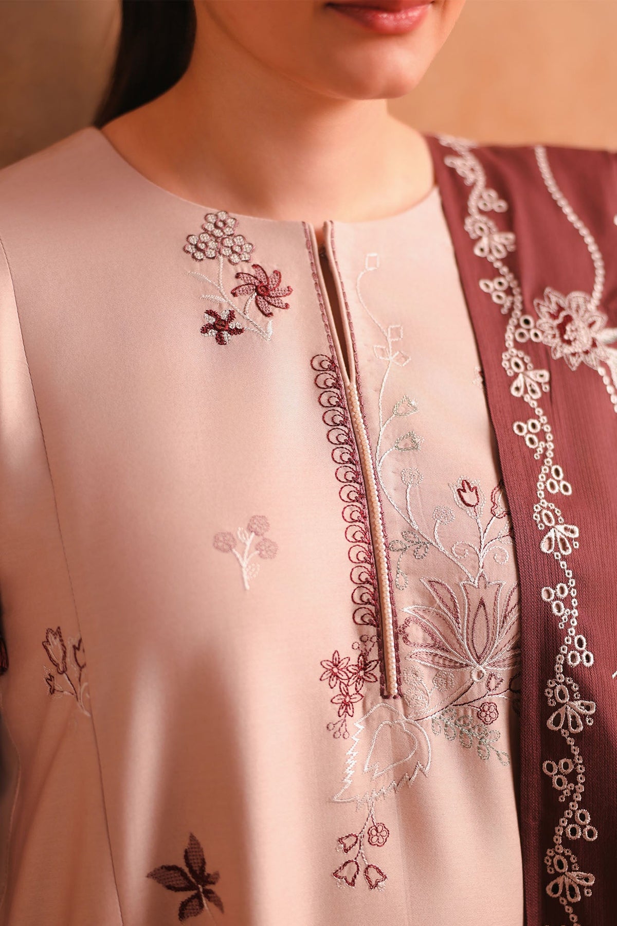 SAND WHISPER -3PC SATIN EMBROIDERED SUIT